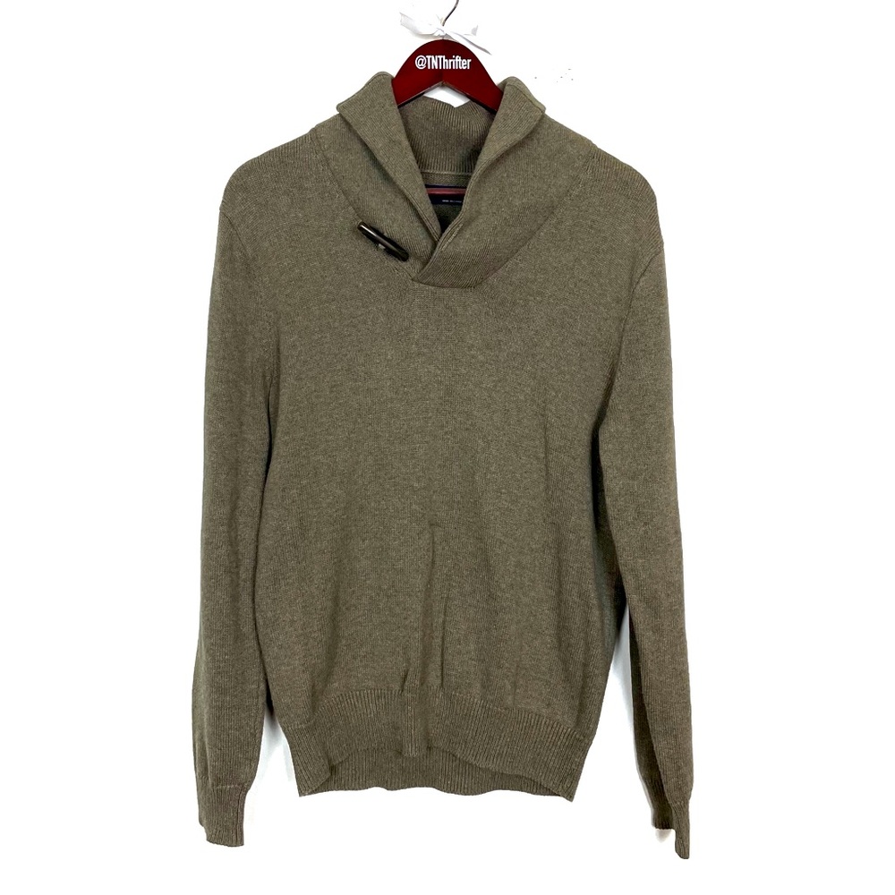 J Crew Men’s Pullover Toggle Neck Cowl Fishermen's Sweater Tan Small Normcore